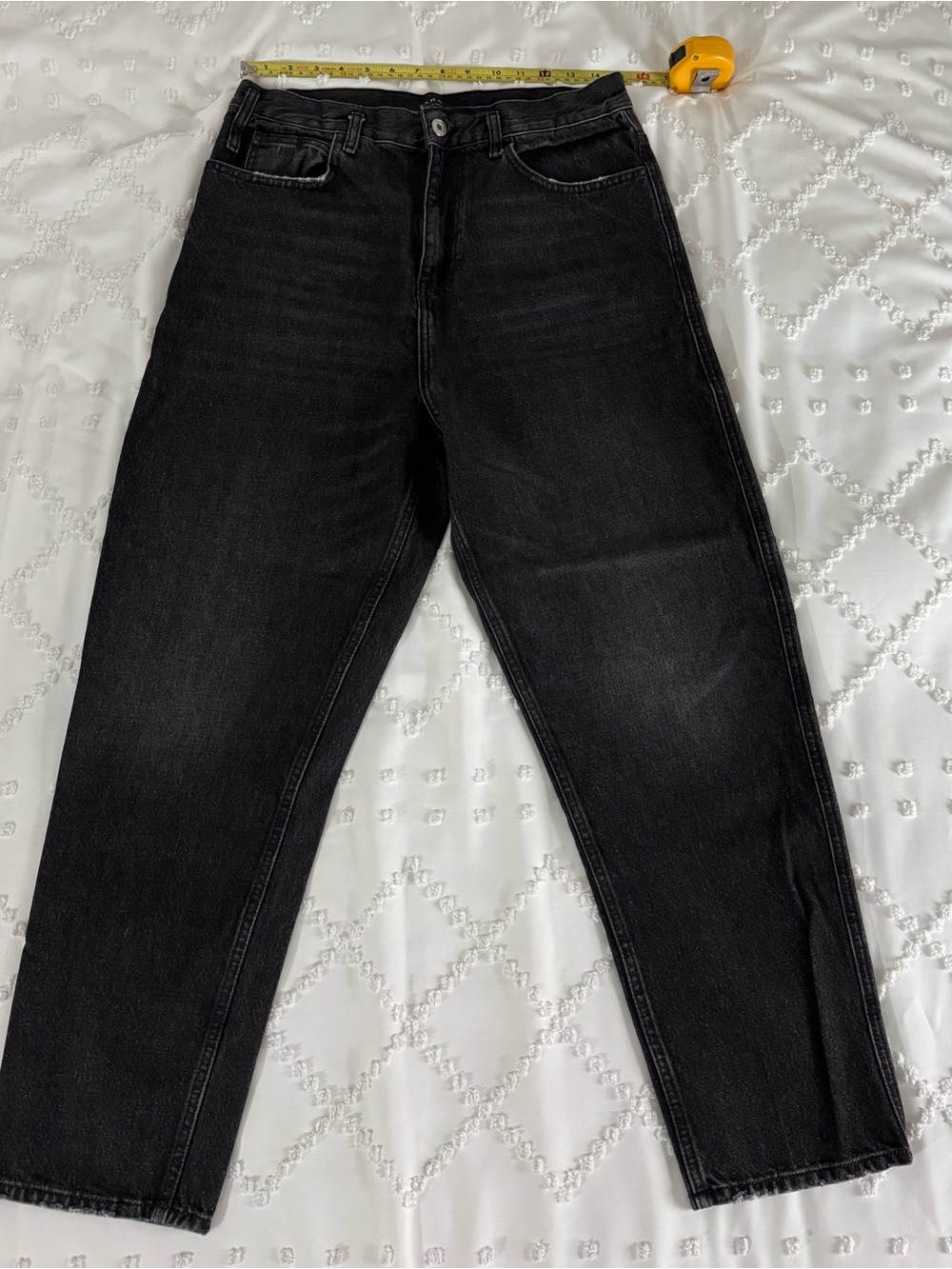 Zara High-Waist Loose Black Washed Denim Jeans